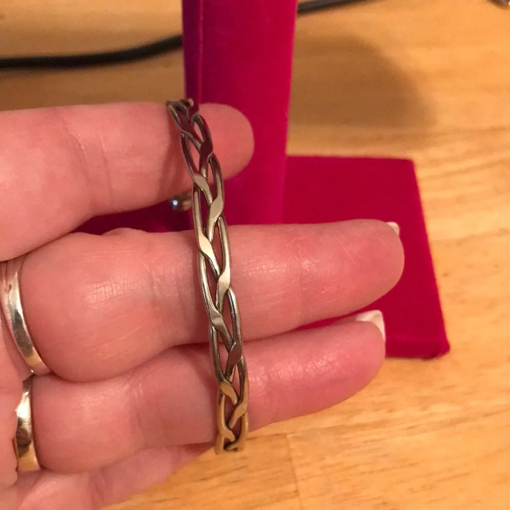 Braided silver tone cuff bracelet - Picture 1 of 7